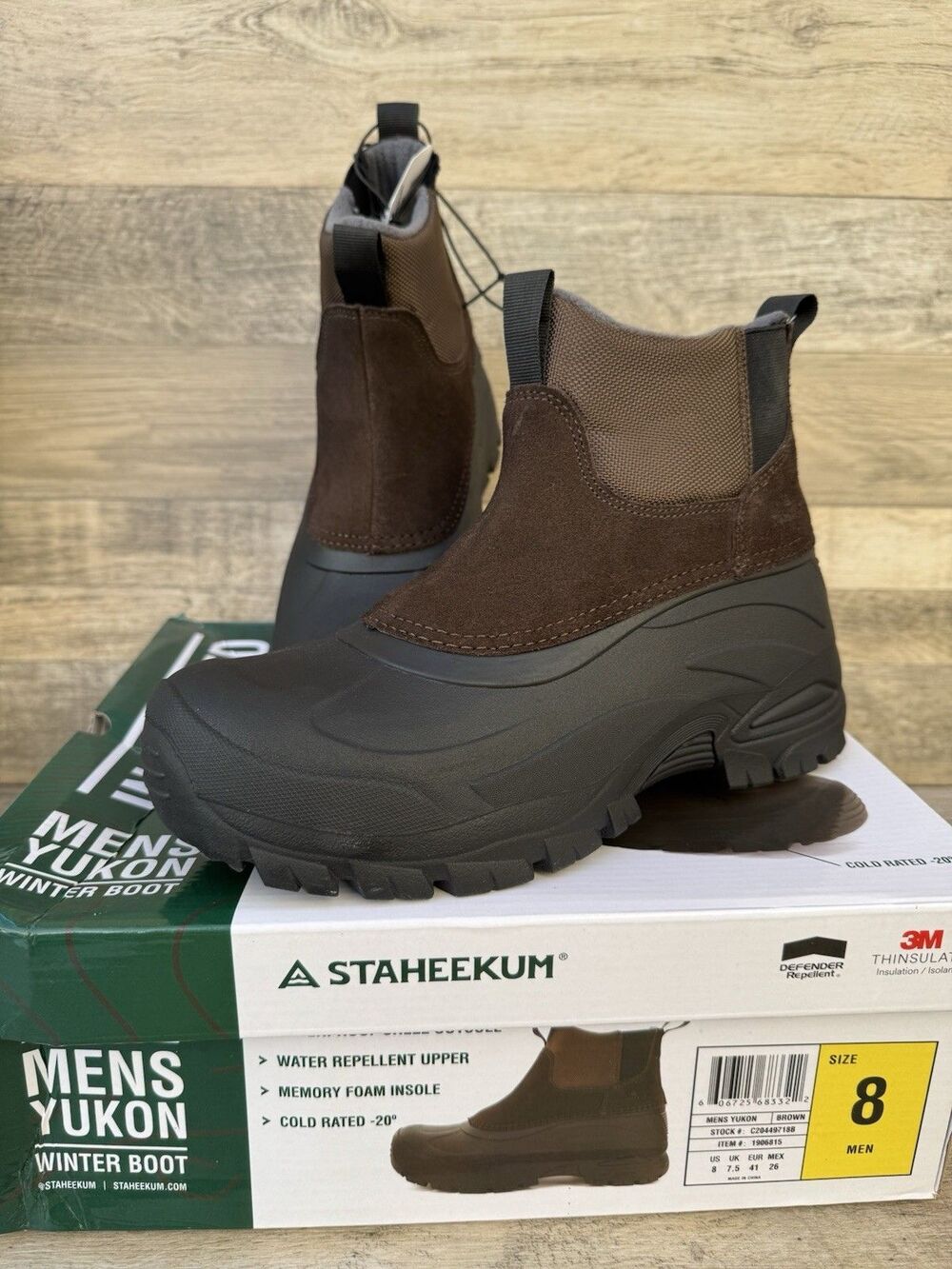 Staheekum Men's Waterproof Insulated Winter Snow Lace Up Boots Brown Size 8